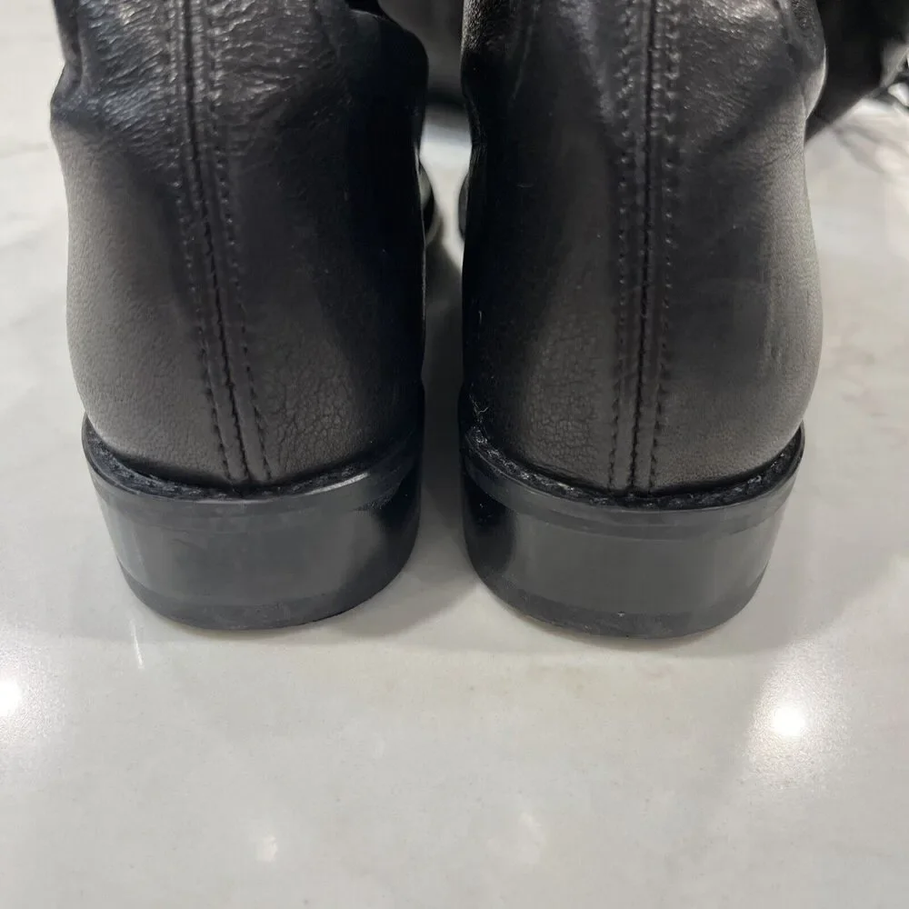 Stuart Weitzman Over Knee‎ Boots Black Leather Womens Sz 4 Low Stacked Heel